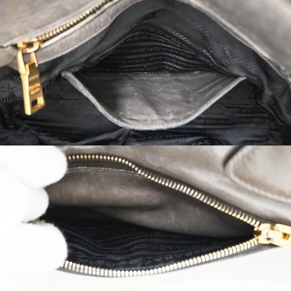 PRADA Logo 2 Way Shoulder Hand Bag Nylon Leather Gray GHW - Picture 16 of 16